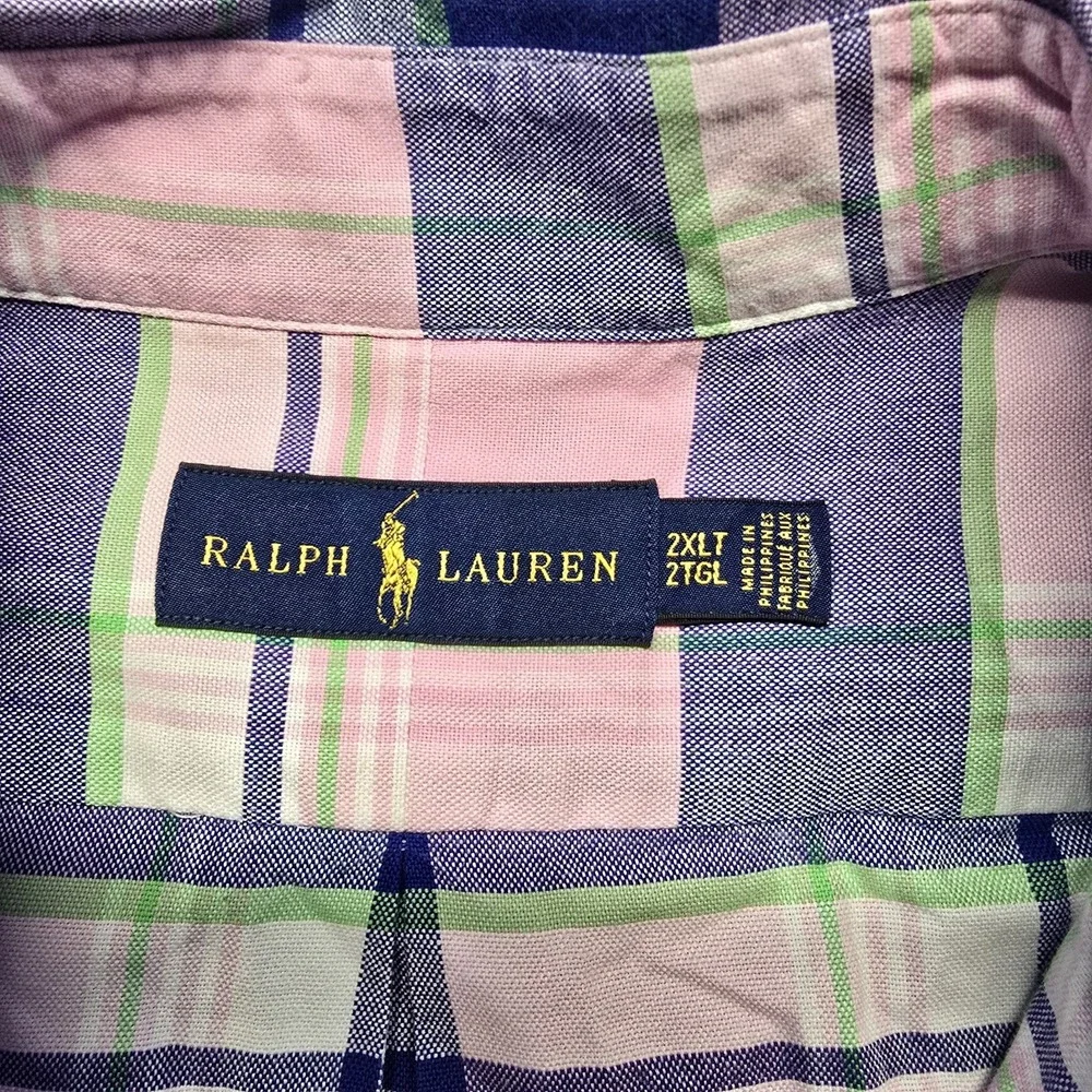Polo Ralph Lauren Plaid Oxford Long Sleeve Shirt Men Size 2XLT Flesh Pony